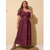 imageSimplee Womens V Neck Velvet Maxi Dress Short Sleeve Empire Waist Long Formal Dress for Wedding GuestPburgundy2