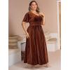 imageSimplee Womens V Neck Velvet Maxi Dress Short Sleeve Empire Waist Long Formal Dress for Wedding GuestPburnt Orange