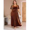 imageSimplee Womens V Neck Velvet Maxi Dress Short Sleeve Empire Waist Long Formal Dress for Wedding GuestPburnt Orange