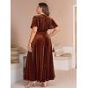 imageSimplee Womens V Neck Velvet Maxi Dress Short Sleeve Empire Waist Long Formal Dress for Wedding GuestPburnt Orange
