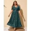 imageSimplee Womens V Neck Velvet Maxi Dress Short Sleeve Empire Waist Long Formal Dress for Wedding GuestPdark Green2