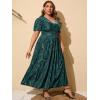 imageSimplee Womens V Neck Velvet Maxi Dress Short Sleeve Empire Waist Long Formal Dress for Wedding GuestPdark Green2