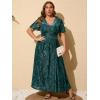 imageSimplee Womens V Neck Velvet Maxi Dress Short Sleeve Empire Waist Long Formal Dress for Wedding GuestPdark Green2