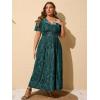 imageSimplee Womens V Neck Velvet Maxi Dress Short Sleeve Empire Waist Long Formal Dress for Wedding GuestPdark Green2