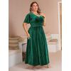 imageSimplee Womens V Neck Velvet Maxi Dress Short Sleeve Empire Waist Long Formal Dress for Wedding GuestPemerald Green