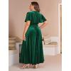 imageSimplee Womens V Neck Velvet Maxi Dress Short Sleeve Empire Waist Long Formal Dress for Wedding GuestPemerald Green