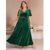 imageSimplee Womens V Neck Velvet Maxi Dress Short Sleeve Empire Waist Long Formal Dress for Wedding GuestPemerald Green