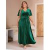 imageSimplee Womens V Neck Velvet Maxi Dress Short Sleeve Empire Waist Long Formal Dress for Wedding GuestPemerald Green
