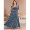 imageSimplee Womens V Neck Velvet Maxi Dress Short Sleeve Empire Waist Long Formal Dress for Wedding GuestPgrey Blue