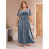 imageSimplee Womens V Neck Velvet Maxi Dress Short Sleeve Empire Waist Long Formal Dress for Wedding GuestPgrey Blue