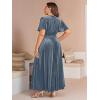 imageSimplee Womens V Neck Velvet Maxi Dress Short Sleeve Empire Waist Long Formal Dress for Wedding GuestPgrey Blue