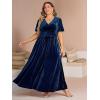 imageSimplee Womens V Neck Velvet Maxi Dress Short Sleeve Empire Waist Long Formal Dress for Wedding GuestPnavy Blue