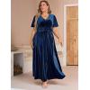 imageSimplee Womens V Neck Velvet Maxi Dress Short Sleeve Empire Waist Long Formal Dress for Wedding GuestPnavy Blue