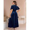imageSimplee Womens V Neck Velvet Maxi Dress Short Sleeve Empire Waist Long Formal Dress for Wedding GuestPnavy Blue