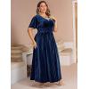 imageSimplee Womens V Neck Velvet Maxi Dress Short Sleeve Empire Waist Long Formal Dress for Wedding GuestPnavy Blue