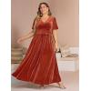 imageSimplee Womens V Neck Velvet Maxi Dress Short Sleeve Empire Waist Long Formal Dress for Wedding GuestPpumpkin Orange