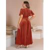 imageSimplee Womens V Neck Velvet Maxi Dress Short Sleeve Empire Waist Long Formal Dress for Wedding GuestPpumpkin Orange