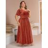 imageSimplee Womens V Neck Velvet Maxi Dress Short Sleeve Empire Waist Long Formal Dress for Wedding GuestPpumpkin Orange