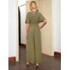 imageSimplee Womens V Neck Wide Leg Jumpsuits Dressy Casual One Piece High Waist Short Sleeve Formal Jumpsuit Long RomperEmerald Green