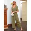 imageSimplee Womens V Neck Wide Leg Jumpsuits Dressy Casual One Piece High Waist Short Sleeve Formal Jumpsuit Long RomperEmerald Green