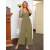 imageSimplee Womens V Neck Wide Leg Jumpsuits Dressy Casual One Piece High Waist Short Sleeve Formal Jumpsuit Long RomperEmerald Green
