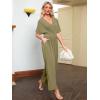 imageSimplee Womens V Neck Wide Leg Jumpsuits Dressy Casual One Piece High Waist Short Sleeve Formal Jumpsuit Long RomperEmerald Green