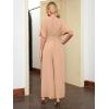 imageSimplee Womens V Neck Wide Leg Jumpsuits Dressy Casual One Piece High Waist Short Sleeve Formal Jumpsuit Long RomperKhaki