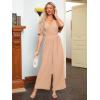 imageSimplee Womens V Neck Wide Leg Jumpsuits Dressy Casual One Piece High Waist Short Sleeve Formal Jumpsuit Long RomperKhaki