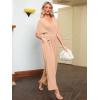 imageSimplee Womens V Neck Wide Leg Jumpsuits Dressy Casual One Piece High Waist Short Sleeve Formal Jumpsuit Long RomperKhaki