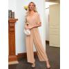 imageSimplee Womens V Neck Wide Leg Jumpsuits Dressy Casual One Piece High Waist Short Sleeve Formal Jumpsuit Long RomperKhaki