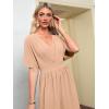 imageSimplee Womens V Neck Wide Leg Jumpsuits Dressy Casual One Piece High Waist Short Sleeve Formal Jumpsuit Long RomperKhaki