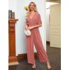 imageSimplee Womens V Neck Wide Leg Jumpsuits Dressy Casual One Piece High Waist Short Sleeve Formal Jumpsuit Long RomperRose Red