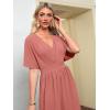 imageSimplee Womens V Neck Wide Leg Jumpsuits Dressy Casual One Piece High Waist Short Sleeve Formal Jumpsuit Long RomperRose Red