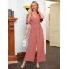 imageSimplee Womens V Neck Wide Leg Jumpsuits Dressy Casual One Piece High Waist Short Sleeve Formal Jumpsuit Long RomperRose Red