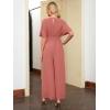 imageSimplee Womens V Neck Wide Leg Jumpsuits Dressy Casual One Piece High Waist Short Sleeve Formal Jumpsuit Long RomperRose Red