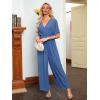 imageSimplee Womens V Neck Wide Leg Jumpsuits Dressy Casual One Piece High Waist Short Sleeve Formal Jumpsuit Long RomperRoyal Blue