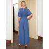 imageSimplee Womens V Neck Wide Leg Jumpsuits Dressy Casual One Piece High Waist Short Sleeve Formal Jumpsuit Long RomperRoyal Blue