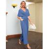 imageSimplee Womens V Neck Wide Leg Jumpsuits Dressy Casual One Piece High Waist Short Sleeve Formal Jumpsuit Long RomperRoyal Blue
