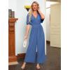 imageSimplee Womens V Neck Wide Leg Jumpsuits Dressy Casual One Piece High Waist Short Sleeve Formal Jumpsuit Long RomperRoyal Blue