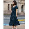 imageSimplee Womens Velvet Maxi Dress V Neck Short Sleeve Empire Waist Semi Formal Long Cocktail DressesBurnoutdark Blue