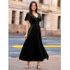 imageSimplee Womens Velvet Maxi Dress V Neck Short Sleeve Empire Waist Semi Formal Long Cocktail DressesVelvetblack