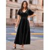imageSimplee Womens Velvet Maxi Dress V Neck Short Sleeve Empire Waist Semi Formal Long Cocktail DressesVelvetblack