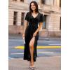 imageSimplee Womens Velvet Maxi Dress V Neck Short Sleeve Empire Waist Semi Formal Long Cocktail DressesVelvetblack