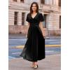 imageSimplee Womens Velvet Maxi Dress V Neck Short Sleeve Empire Waist Semi Formal Long Cocktail DressesVelvetblack