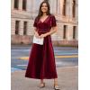 imageSimplee Womens Velvet Maxi Dress V Neck Short Sleeve Empire Waist Semi Formal Long Cocktail DressesVelvetburgundy