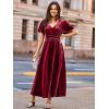 imageSimplee Womens Velvet Maxi Dress V Neck Short Sleeve Empire Waist Semi Formal Long Cocktail DressesVelvetburgundy