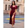 imageSimplee Womens Velvet Maxi Dress V Neck Short Sleeve Empire Waist Semi Formal Long Cocktail DressesVelvetburgundy