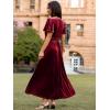 imageSimplee Womens Velvet Maxi Dress V Neck Short Sleeve Empire Waist Semi Formal Long Cocktail DressesVelvetburgundy