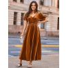 imageSimplee Womens Velvet Maxi Dress V Neck Short Sleeve Empire Waist Semi Formal Long Cocktail DressesVelvetburnt Orange