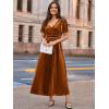 imageSimplee Womens Velvet Maxi Dress V Neck Short Sleeve Empire Waist Semi Formal Long Cocktail DressesVelvetburnt Orange